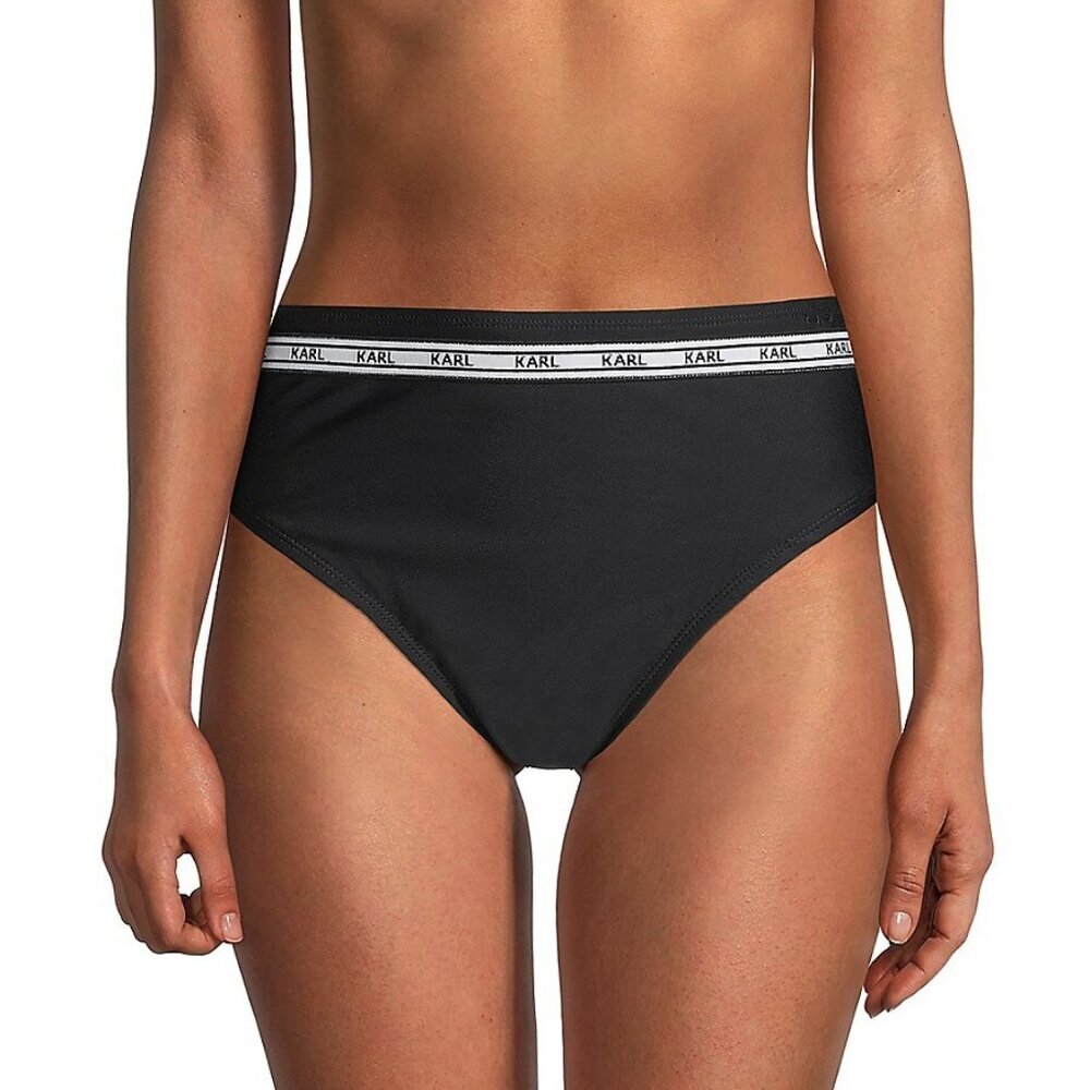 Karl Lagerfeld Paris  Women's Eva-Louise High Waist Bikini Bottoms Black |Po